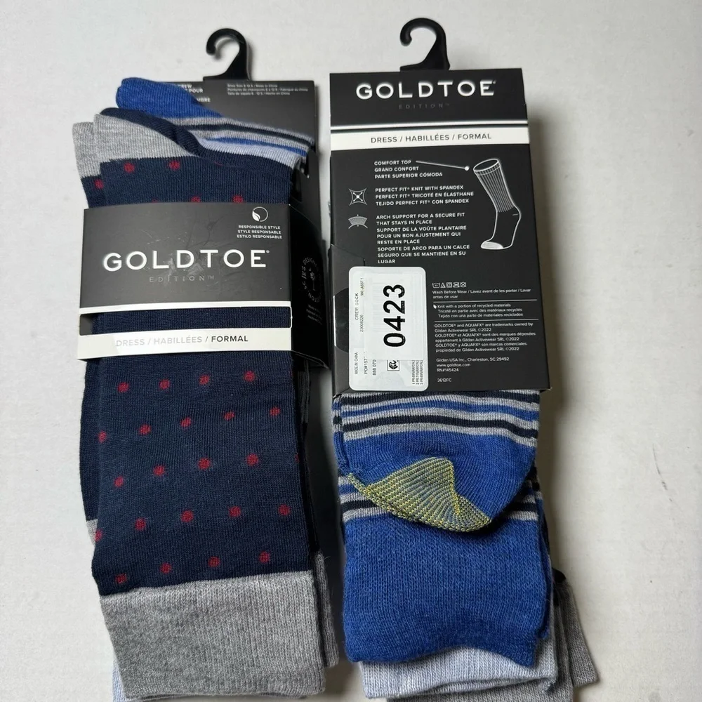 Gold Toe Dress Stripe Dots Crew Socks, 3pk